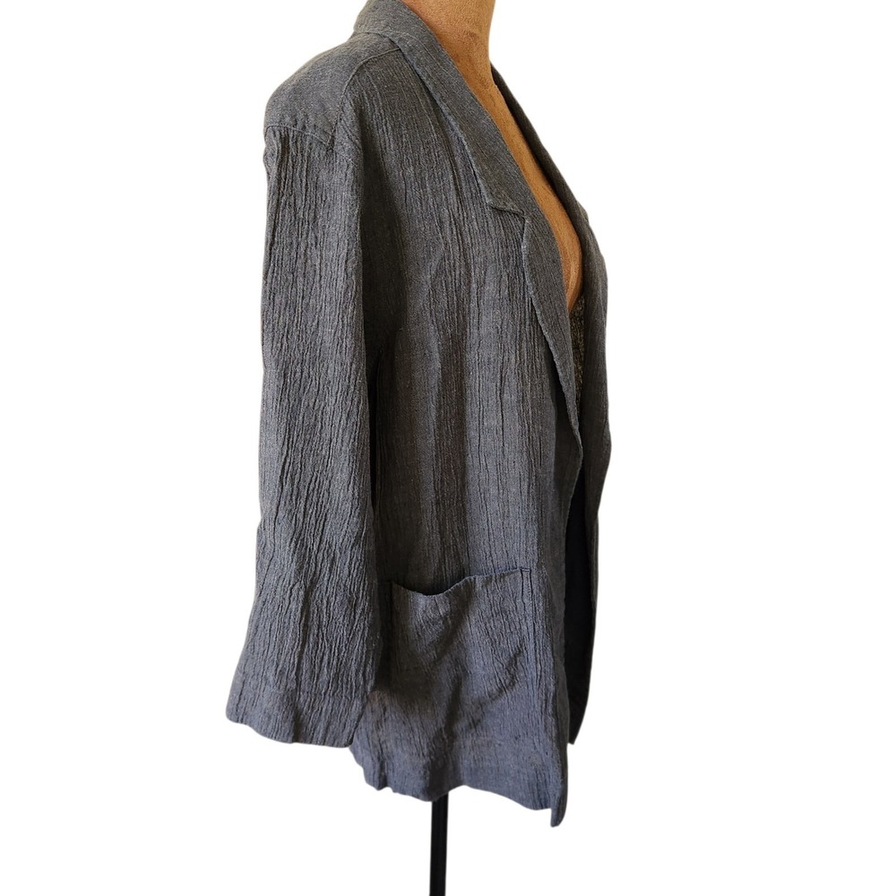 Poetry Linen Blend 3/4 Sleeve Open Front Blazer Jacket Size 4 Gray Crinkle